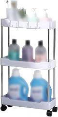 3-Tier Bathroom Storage Rack - Mobile Trolley with Universal Wheels Kitchen, Bedroom & Baby Snacks (White)