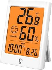 Digital Thermometer Hygrometer with Yellow Backlit Display, Accurate Room Temperature Humidity for Monitor, Indoor Weather Station with Touch Function, Magnet Adsorption, for Home Use(White)