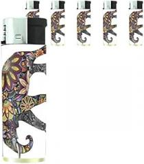 Elephant Art Scene Set of 5 Lighters S24 Electronic Refillable Flame Cigarette Smoking