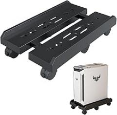 Adjustable Mobile CPU Stand, Ventilated Computer Tower Stand PC Tower Stand with 6 Locking Caster Wheels Fits Most PC (Black)