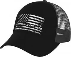 MCSVCH Breathable Electronics Engineer American Flag Baseball Cap for Men Women Hats Adjustable Curved Brim Mesh Snapback Trucker Hat Black