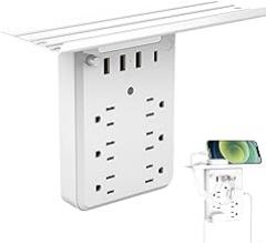 Outlet Extender - Plug Expander Charger | Wall Socket Power Strip | 6-Outlet Surge Protector with USB-A | Space-Saving Multi-Plug Extender | for Home Bathroom Kitchen Dorm Electronics Phones