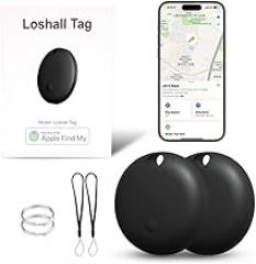 Air Tracker Tags 2 Pack, Bluetooth Locator Compatible with Apple Find My, Key Finder, Tracker for Wallet Locator with Sound, Global Tracking, No Month Fee, Replacable 365Ds Battery Life, Black