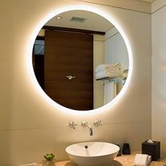 LED Lighted Vanity Bathroom Silvered Mirror, Round Make up Mirror Wall Mounted Bar Mirror，Electronic Anti-Fog, Bedroom Home Furniture