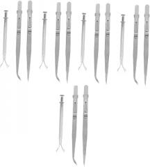 TEHAUX 3sets Jewelry Making Tweezers Stainless Steel Grabbing Tweezers for Crafts Electronics and Bead Working Precision Angled Curved Design for Easy Use and Storage