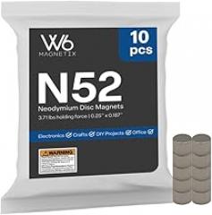 Strong Neodymium Disc Magnets, N52, Plated, 0.25 in x 0.187 in, 3.71 lbs Holding Force, for Use On Electronics, Sensors, and Crafts, Pack of 10