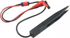 Chip Test Clip for SMD Component Tester, Multimeter Probe Tweezers for Capacitance Inductance, Electronic Testing Tool with Anti-Slip Grip, Black + Red, 660mm Total Length