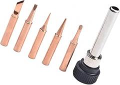 6pcs Copper 900M-T Soldering Iron Tip Set with Handle Adapter for Soldering Station, Compatible with I+B+K+3C+2.4D Models, Gold Professional Tips for DIY Electronics Repair