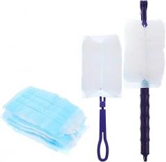 22pcs Disposable Replacement Duster Refill with Fiber Brush Heads, Hand Duster Refills for Household Cleaning, Includes 20 Flat Heads, Blue Short Handle and Extendable Long Handle