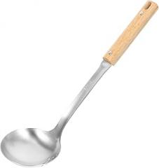 Alipis Stainless Steel Cooking Spoon and Ladle Wooden Handle Versatile Kitchen Tool for Soup Stirring and Serving Home and Restaurant Use