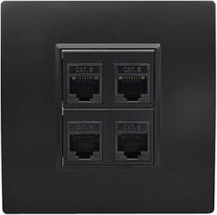 Black 4-Port CAT6 RJ45 Female 86x86mm Expansion Socket Panel