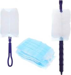 Mipcase 20pcs Electrostatic Fiber Duster Heads Replacement Set with Blue Short Handle and Extendable Long Handle, Disposable Hand Dusters for Household Dust Cleaning and Surface Refills