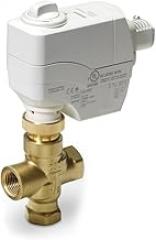 Siemens 259-02067 Valve Assembly Three-Way Mixing, 1/2-Inch Line Size, 1.6 Cv Flow Rate, Brass Trim, Electronic Actuator, Fail-in-Place, 3-Position