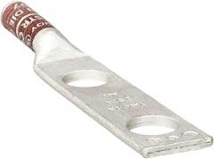 Burndy YA2C2N Two Hole Hylug Code Conductor Long Barrel Copper Compression Terminal, 2 AWG Conductor, 1/2