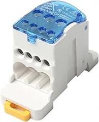 80A to 500A Power Junction Box DIN Rail Terminal Block Connector with Tinned Brass Conductive Guide and PC Housing Electrical Junction Box, Blue, Flame Retardant Insulation for(80A)