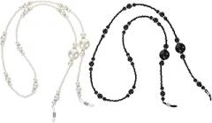 Milisten 2pcs Pearl Eyeglasses Hanging Lanyard Beaded Glasses Chain Strap for Women, Long White and Black Eyewear Holder Rope for Sunglasses and Reading Glasses