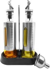 Aboiled Glass Oil and Vinegar Dispenser Set with Tray - 10 Oz/300 Ml Olive Oil and Soy Sauce Bottles (2 Pack) for Kitchen Cooking