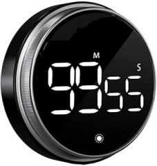 Mantle Rotating Large Screen LED Digital Timer - Magnetic Suction Electronic Reminder Alarm for Kitchen Baking/Study(Black Silver)