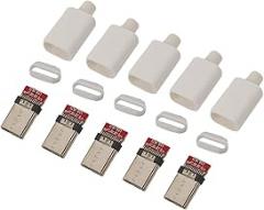 fengpeng 5Pcs Type C USB 3.1 24 Pin Male Plug Welding Connector Adapter with Housing Type-C Charging Plugs Data Cable Accessories Repair(5Pcs White)