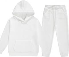DHSPKN Girls Boys 2 Piece Tracksuit Athletic Sweatsuits Sets Hooded Sweatshirt and Jogger Sweatpants Clothing Sets for Kids White 165