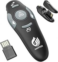 AMERTEER Presentation Clicker Wireless Presenter Remote Clicker for PowerPoint Presentations with Red Pointer, PowerPoint Clicker Slide Advancer for Mac/Windows/Google Slide/PPT.
