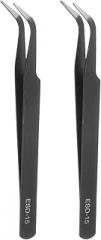 HARFINGTON 2Pcs Precision Tweezers Set ESD-15 120mm Curved Anti-Static Anti-Magnetic Stainless Steel Precision Technology Tweezers Kit for Craft Electronics Jewelry Repair Laboratory Work
