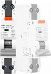 GYR10N-40 Electronic Type RCBO 18mm 230V 1P+N 6KA Residual Current Circuit Breaker with Over Current Potection Max 40A 1Pcs(Type AC,16A 30mA)