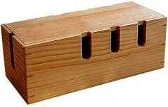 Efficient Solid Wood Storage Box For Organizing Wires And Electronics, Enhances Workspace With Construction(Dark brown)