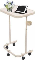 HURRISE Overbed Bedside Desk,Overbed Table Beige 3 Level Height Adjustment Folding Magnetic Tabletop Tiltable Bedside Table for Bedroom Dormitory RV Living Room