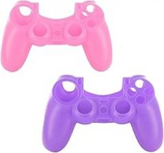 lilyy 2 Pack Silicone Case Skin Protector Cover for Playstation 4 PS4 Wireless Game Controller(Pink,Purple)