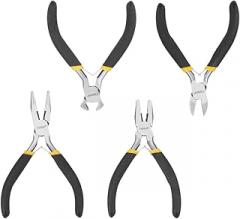 HOTECHE 4.5-Inch 4PCS Mini Pliers Set - Professional Cr-V Steel Precision Tools with Non-Slip Grips - Includes Combination, Long Nose, Diagonal & End Cutting Pliers for Electronics, Jewelry & Crafts