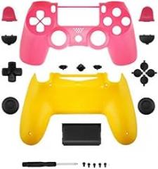 Full Housing Shell Case Cover with Buttons Mod Kit for PS4 Pro Slim for PS4 Slim Pro JMD-040 Wireless Controller Replacement - Pink w/Yellow
