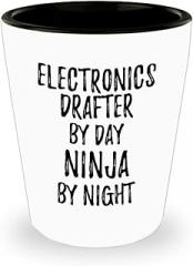 EzGift Funny Electronics Drafter Shot Glass By Day Ninja By Night Parenting Gift Idea New Parent Gag 1.5 Oz Shotglass