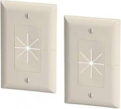 DataComm Electronics 45-0017-LA-2PK (2 Pack) Split Style TV Plate with Flexible AV/HDMI Cable Pass-Through - Lite Almond