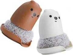 Milisten 2pcs Kitchen Cleaning Brushes Cartoon Bear Design Household Scrubbers for Pan and Bowl Cleaning with Soft Bristles Suitable for Kitchen Utensils and Cookware Maintenance