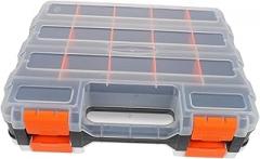 DOITOOL Double-sided Portable Tool Organizer Box with Handle, Plastic Compartment Storage Case for Electronic Components and Jewelry Bead Craft Supplies, 32x27x8 Cm