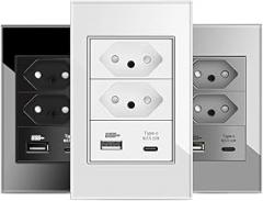Tempered Glass Panel Fast Charge Type C USpB Socket White Black Gray 118 * 72mm USpB Wall Outlet 20A Standard Brazil Replacement for OEM New 2026 High for Reliable Electronic Component