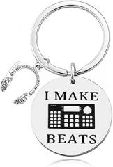 Sudaporn Electronic Musicial Musicial Keychain Gift for DJ Music Player Producer Stainless Steel Beatmaker Key Organizer Funny Musicial Music Musician Bag Charm Accessories for Radio DJ Turntablists Gift
