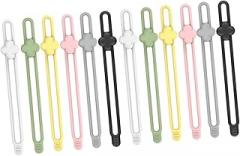 12pcs Reusable Silicone Cable Ties Cord Wraps Wire Organizer Straps Self-locking Elastic Design for Electronic Cord Management in Office and Home,