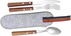 Milisten 1set Stainless Steel Knife Fork Spoon Set Camping Utensils Bag Travel Utensil Holder for Picnic Hotel Restaurant
