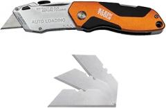 Klein Tools 44130 Utility Knife, Auto-Loading Folding Heavy Duty Retractable Box Cutter, Blade Storage, 3 Blades and Pocket Clip Included