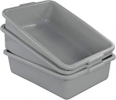 3-Pack Plastic Bus Tub, 13 L Plastic Utility Bus Box Dish Pan, Grey