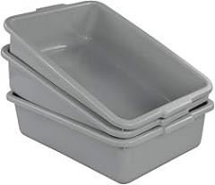 3-Pack Plastic Bus Tub, 13 L Plastic Utility Bus Box Dish Pan, Grey