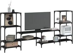 Modern TV Stand with 5 Shelves, Black Entertainment Center for Living Room, Wall-Mounted Media Console with Steel Legs, Sleek Storage Cabinet for Electronics