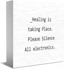 Wooden Box Sign Healing Electronics Rule Grad Gift Healing is Taking Place Please Silence All Electronics Rustic Wall Decoration Great for Wellness Room Therapy Space Home Office 5x5Inch