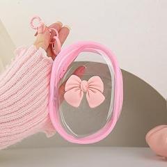 Charging Cable Storage Bag, Cute 3D Bow Tie Waves Design Transparent Compact Travel Cables Carrying Storages Case Electronic Accessories Charger Cord Wire Organizer, Pink Bow