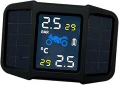 1set Solar Tire Pressure Monitor Real Detection for Motorcycle Vehicle Easy to Use Tire Pressure Sensor for Safety Black