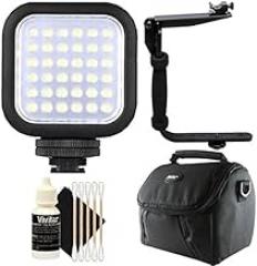 Teds Electronics Digital Compact LED Video Light + Flash Bracket, Case, 3pc Cleaning Kit - Camera Accessory Kit