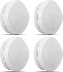 Smoke Detector Carbon Monoxide Detector Combo 10 Year Battery， 2 in 1 Smoke Detector, LED Warning Light Indicators, White, 4 Pack