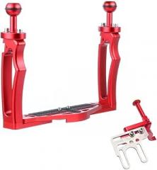 FEICHAO Dual Hand-Hold Photography Diving Bracket Tray Hand Grip for Camera Underwater Accessory (Red)